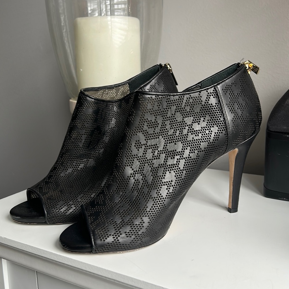 Jimmy Choo black leather peep toe booties 39.5